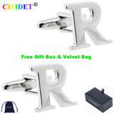 CIFIDET Classic Cufflink Letter R Alphabet Shirt Cuff Link with Velvet Bag