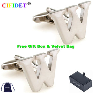 CIFIDET Classic Cufflink Letter W Alphabet Shirt Cuff Link Velvet Bag Jewelry