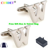 CIFIDET Classic Cufflink Letter W Alphabet Shirt Cuff Link Velvet Bag Jewelry