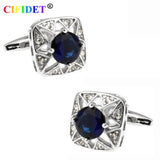 CIFIDET Cufflink & Clear Stones Shirt Cuff Link + Velvet Bag & Gift Box