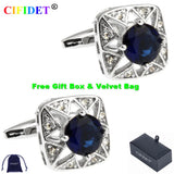 CIFIDET Cufflink & Clear Stones Shirt Cuff Link + Velvet Bag & Gift Box