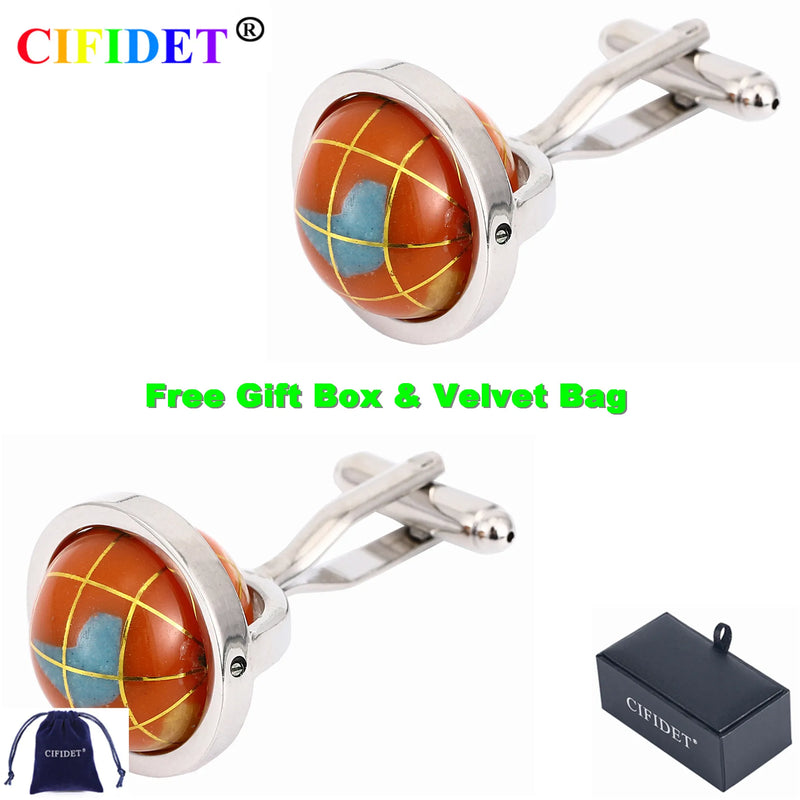 CIFIDET Orange Globe Cufflink with Velvet Bag & Gift Box