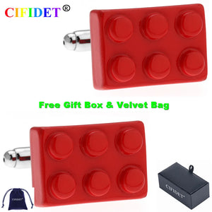CIFIDET Red Paint Toy Bricks Cufflink with Velvet Bag