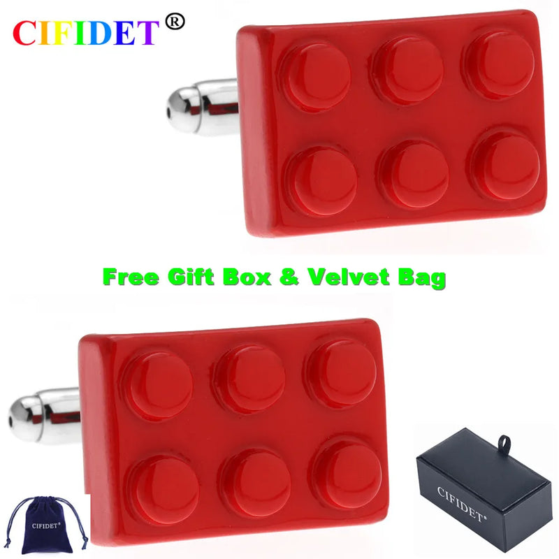 CIFIDET Red Paint Toy Bricks Cufflink with Velvet Bag
