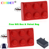 CIFIDET Red Paint Toy Bricks Cufflink with Velvet Bag