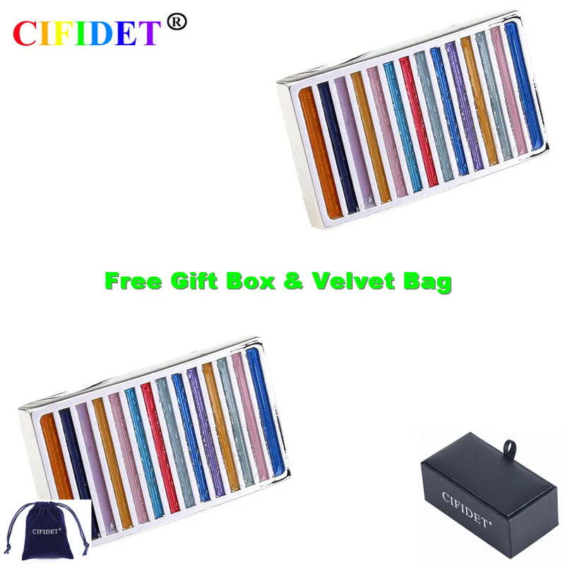 CIFIDET Enamel Stripes Cufflink Mix Epoxy Shirt Cuff Link with Velvet Bag