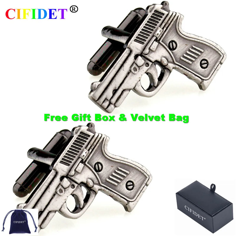 CIFIDET Novelty Mens Cufflink Gun Shirt Cuff Link With Velvet Bag