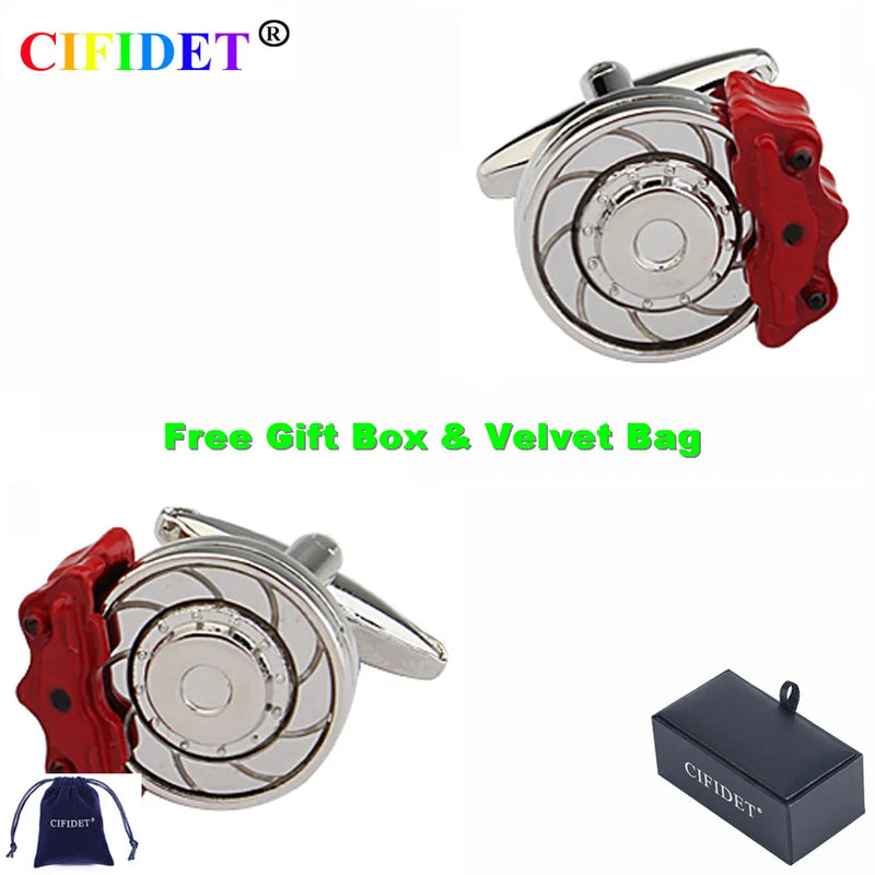 CIFIDET Red Brake Pad Cufflink for Men with Gift Box