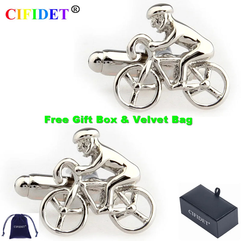 Men's Bike Riding Cufflink Set with Velvet Bag