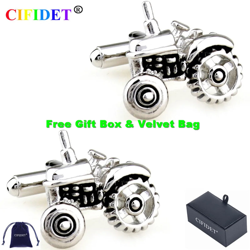 Mens Tractor Cufflink Shirt Cuff Link Velvet Bag Jewelry Accessory Gift