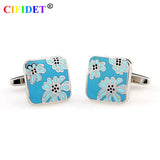 Flower Enamel Cufflink Set with Velvet Bag - Men's Jewelry Accessory