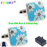 Flower Enamel Cufflink Set with Velvet Bag - Men's Jewelry Accessory