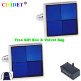 CIFIDET Enamel Cufflink Set with Velvet Bag - Men's Jewelry