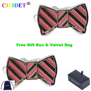 Pink Bow Enamel Cufflink Painting Shirt Cuff Link