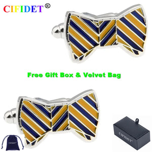 Yellow Bow Enamel Cufflink for Men with Bag