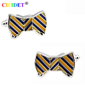 Yellow Bow Enamel Cufflink for Men with Bag