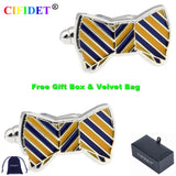 Yellow Bow Enamel Cufflink for Men with Bag
