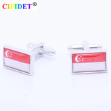 CIFIDET Patriotic Cufflink Singapore Flag Shirt Cuff Link