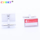 CIFIDET Patriotic Cufflink Singapore Flag Shirt Cuff Link