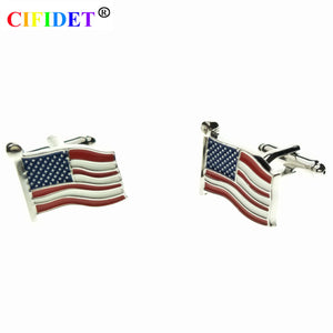 CIFIDET Patriotic Cufflink Flag Shirt Cuff Link With Velvet Bag