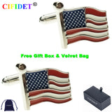 CIFIDET Patriotic Cufflink Flag Shirt Cuff Link With Velvet Bag