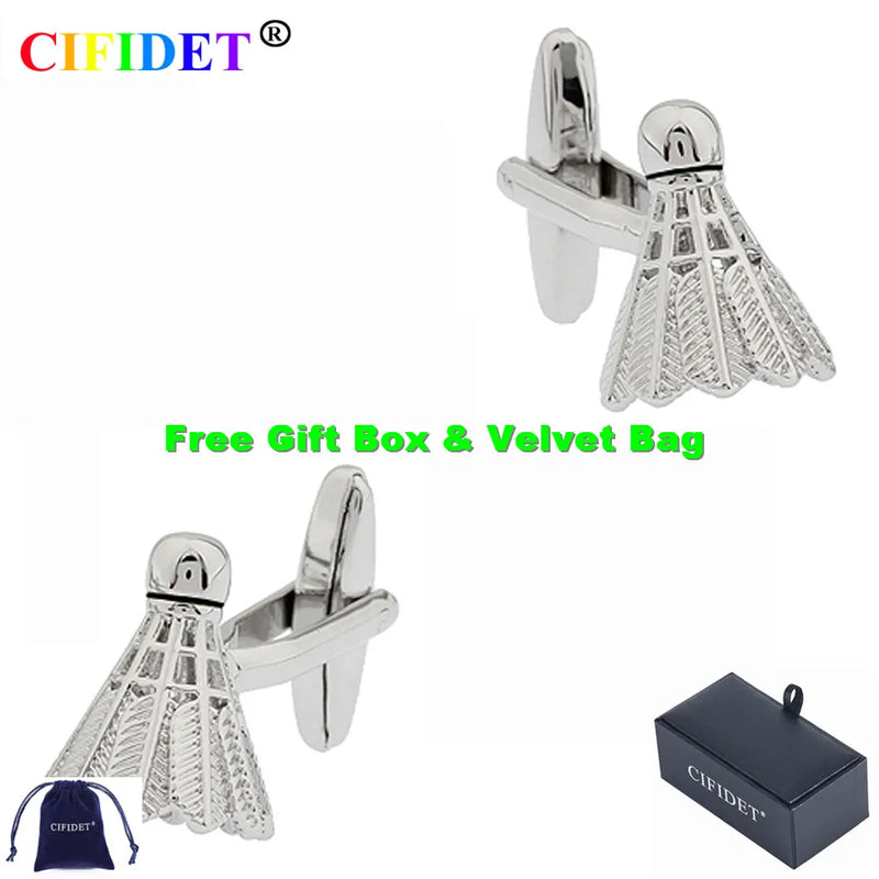 Badminton Sports Cufflink & Velvet Bag - Men's Jewelry Accessory
