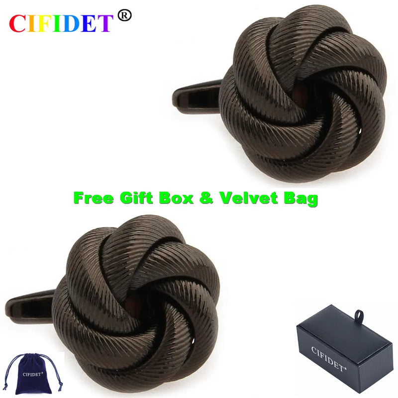 CIFIDET Mens Cufflink Knots Shirt Cuff Link With Velvet Bag & Gift Box