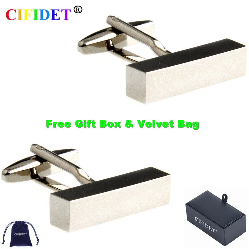 CIFIDET Mens Stainless Steel Cufflink Set with Velvet Bag