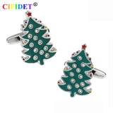 CIFIDET Green Stone Xmas Tree Cufflink w/ Gift Box