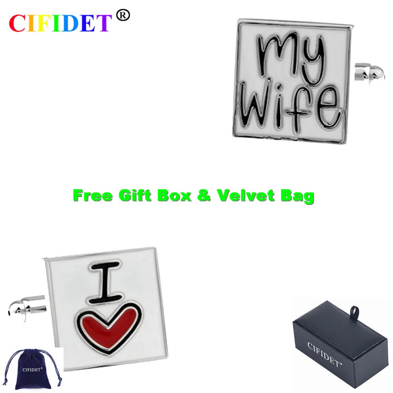CIFIDET Wedding Cufflink I Love My Wife - Marriage Cuff Link