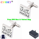 Just Married Love Cufflink w/ Velvet Bag - Men's Wedding Accessory