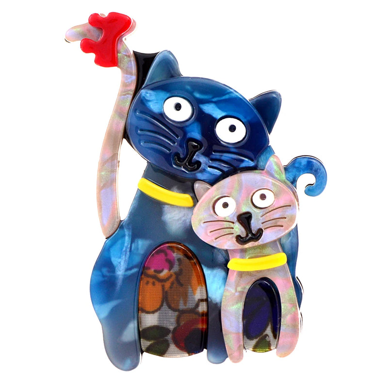 CINDY XIANG Acrylic Cat Mom & Kids Brooches, Colorful Animal Pins