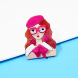 Acrylic and Acetate Fiber Girl Brooches 6 Colors
