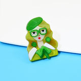 Acrylic and Acetate Fiber Girl Brooches 6 Colors