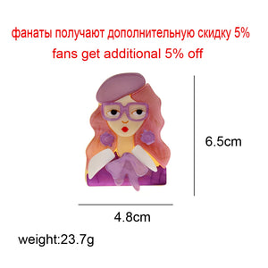 Acrylic and Acetate Fiber Girl Brooches 6 Colors