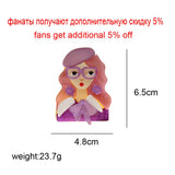 Acrylic and Acetate Fiber Girl Brooches 6 Colors