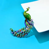 Enamel Peacock Brooch Winter Coat Pin Animal Jewelry Rhinestone 2 Colors