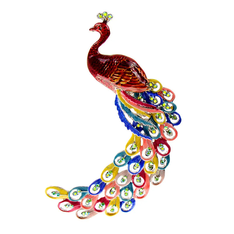 Enamel Peacock Brooch Winter Coat Pin Animal Jewelry Rhinestone 2 Colors