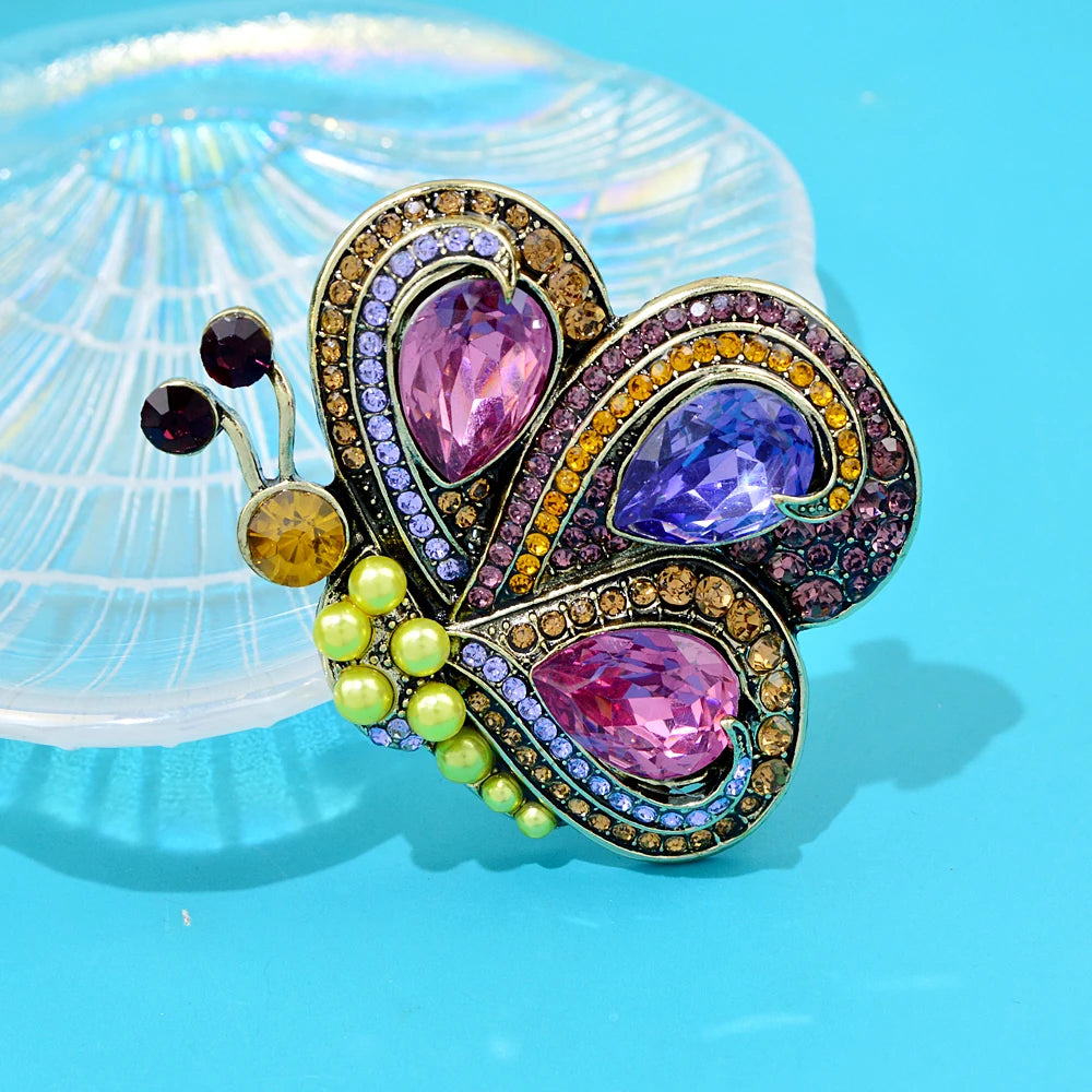 CINDY XIANG Vintage Butterfly Brooch Pearl Rhinestone Insect Pin