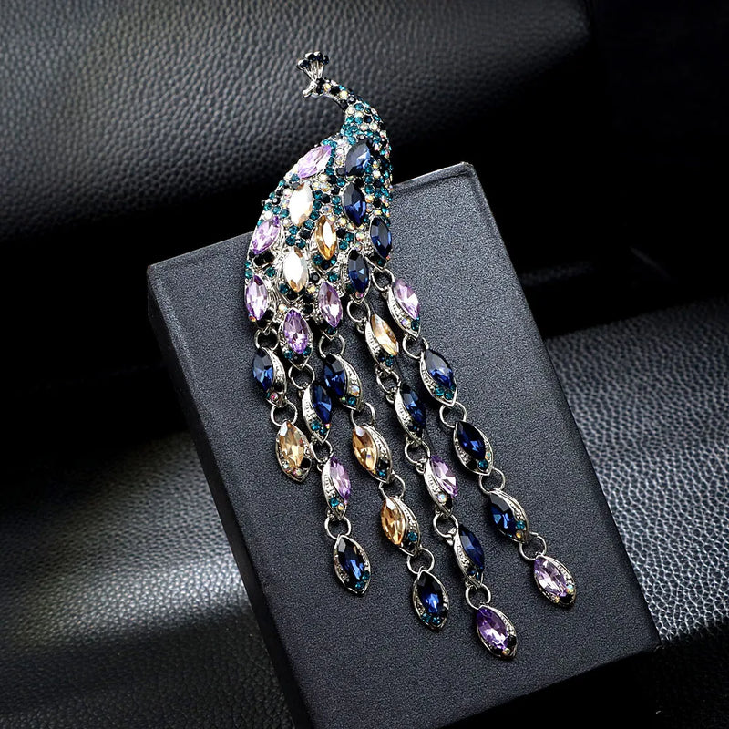 Peacock Rhinestone Brooch Winter Pin Wedding Accessory
