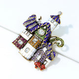Vintage Rhinestone Castle Pin Large Retro Jewelry