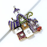 Vintage Rhinestone Castle Pin Large Retro Jewelry