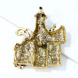 Vintage Rhinestone Castle Pin Large Retro Jewelry