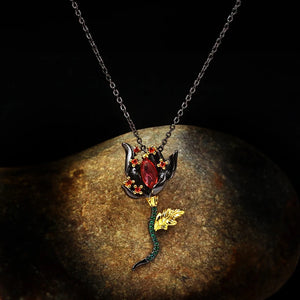 Arrival Rose Flower Filled Pendant Necklace Retro CZ Tungsten Necklace