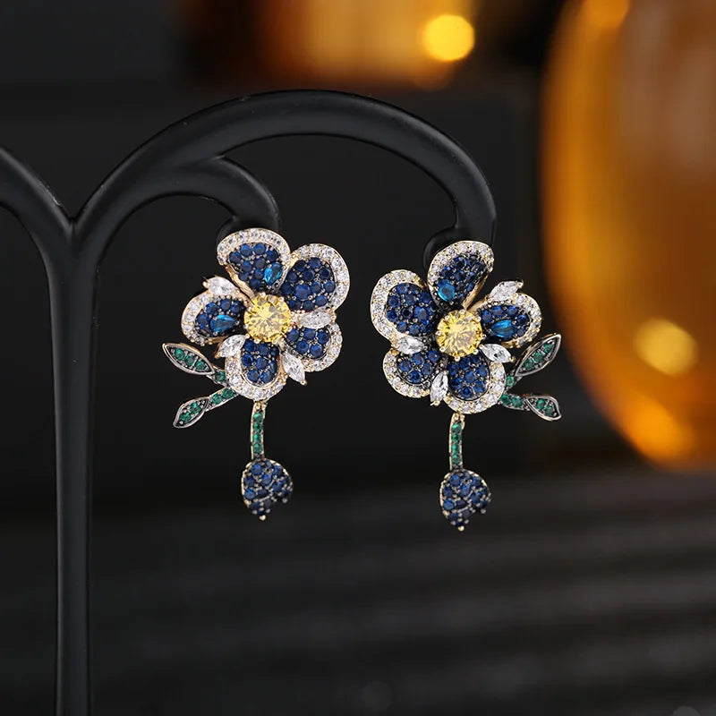 Flower Leaf Zircon Bridal Earrings for Women