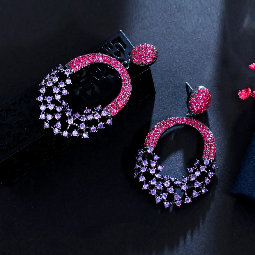Geometric Zircon Wedding Drop Earrings