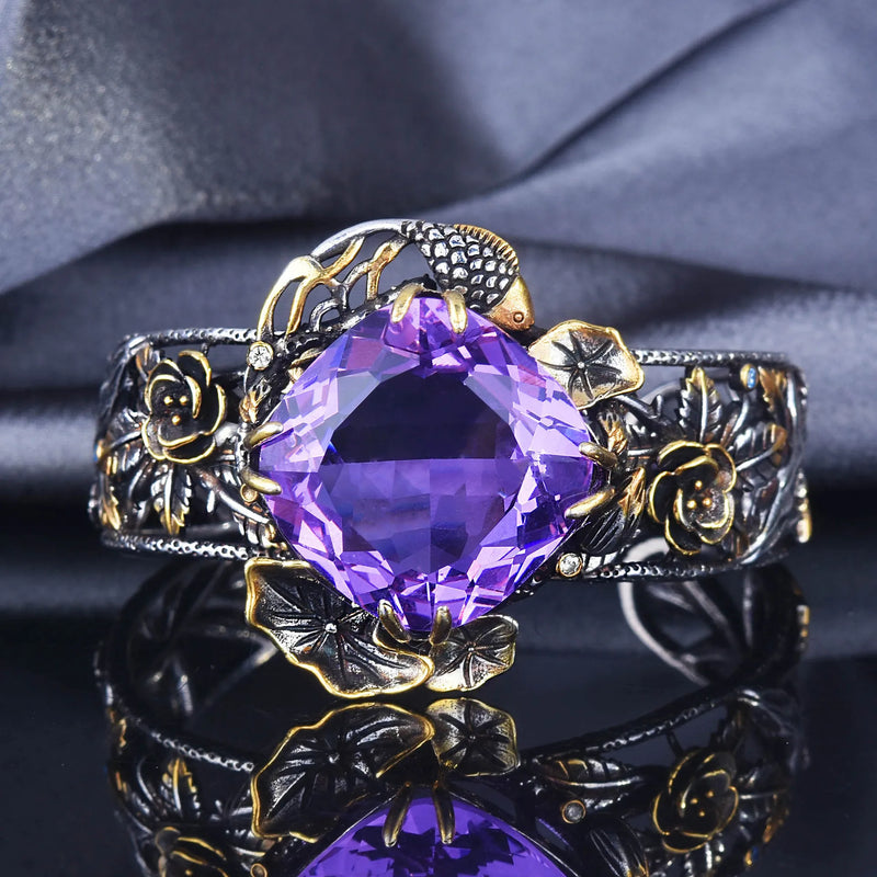 Purple Zircon Thai Silver Charm Bracelet Bangle