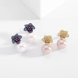 Freshwater Pearls Flower Earrings Zircon Crystal Vintage Jewelry