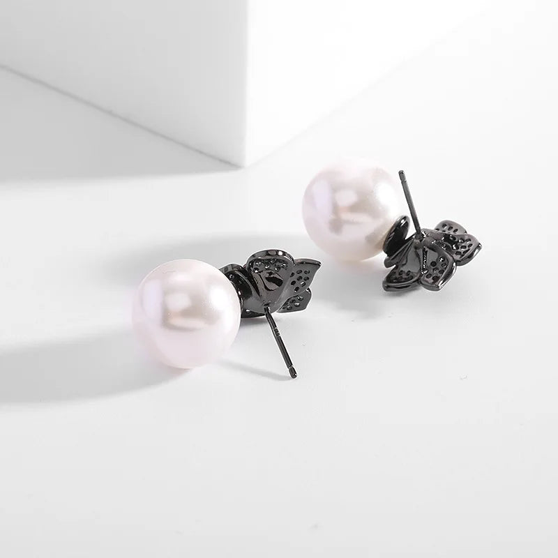 Freshwater Pearls Flower Earrings Zircon Crystal Vintage Jewelry