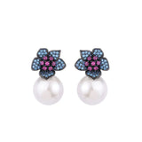 Freshwater Pearls Flower Earrings Zircon Crystal Vintage Jewelry
